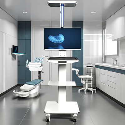 좋은 가격 화이트 컬러 치과 구강 스캐너 모바일 카트 모니터 홀더 금속 치과 기기 카트 휴대용 치과 트롤 온라인으로