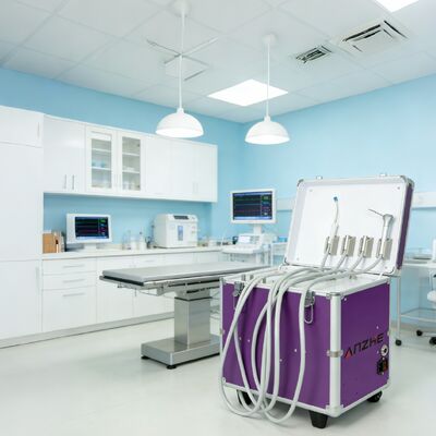 좋은 가격 미니 수하물 휴대용 치과 유닛 (에어 컴프레서 포함) 모바일 치과 터빈 유닛 풀 세트 휴대용 치과 진료 장비 온라인으로